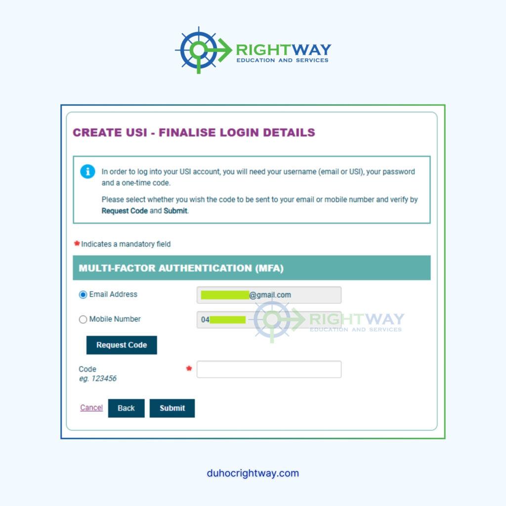 Nhận mã xác nhận USI